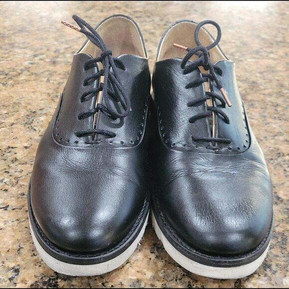 The Office of Angela Scott Mr. Simone Black Leather Oxford Shoes Womens 38.5 8.5 - Picture 2 of 12